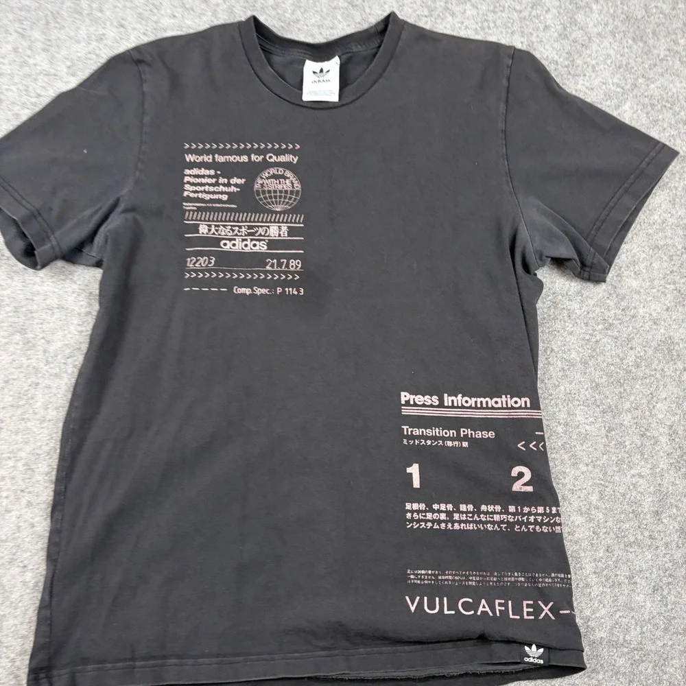 Adidas T-Shirt Mens Medium Black Graphic Press Information Transition Phase Y2K‎